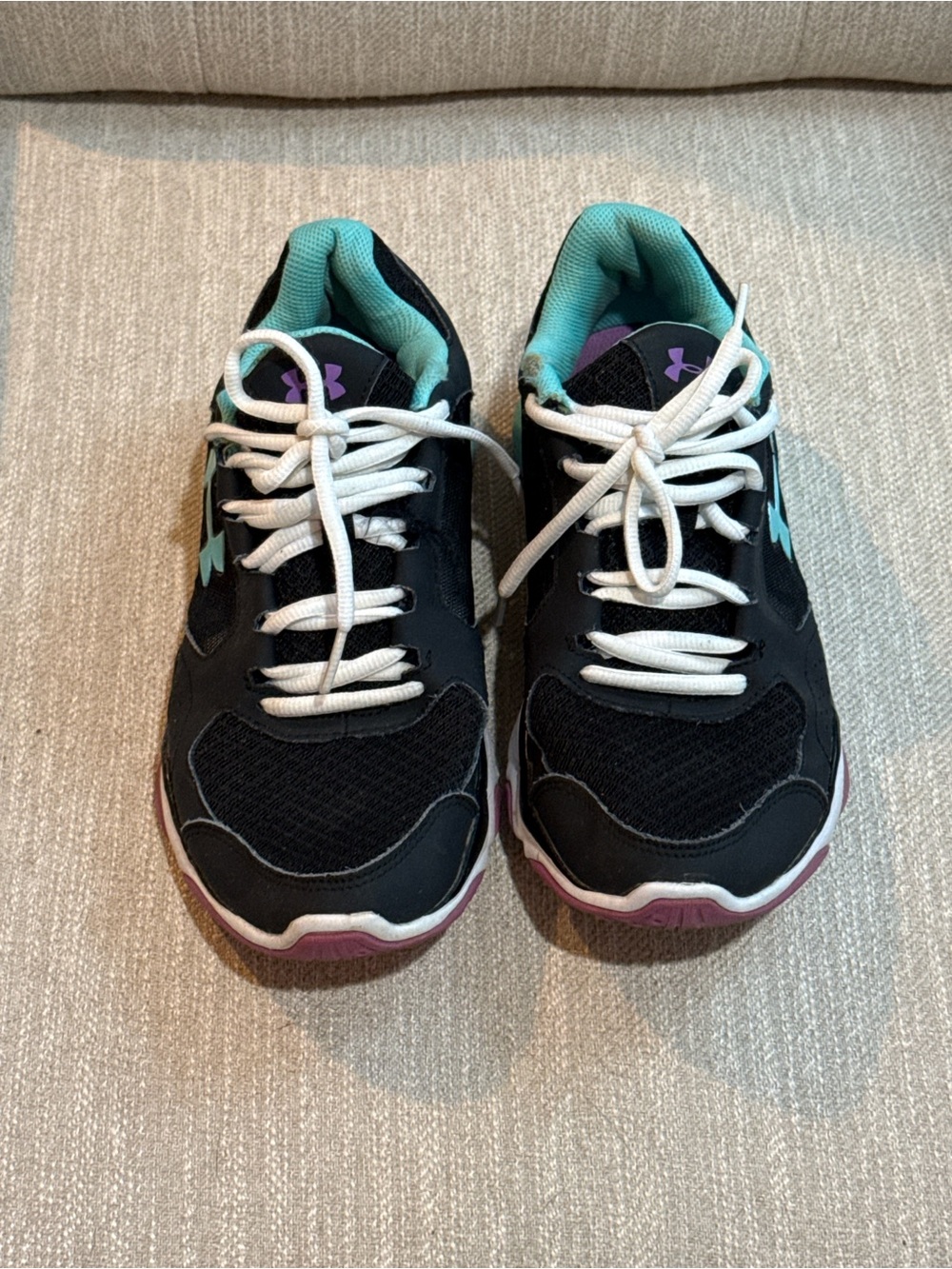 Under Armour Black Athletic Shoes with Teal & Purple Accents